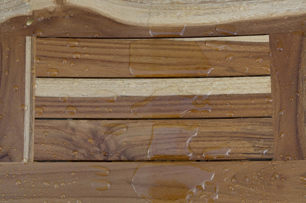 Homeroots Compact Curvilinear Teak Shower Outdoor Bench With Shelf In Natural Finish  Wood 376725