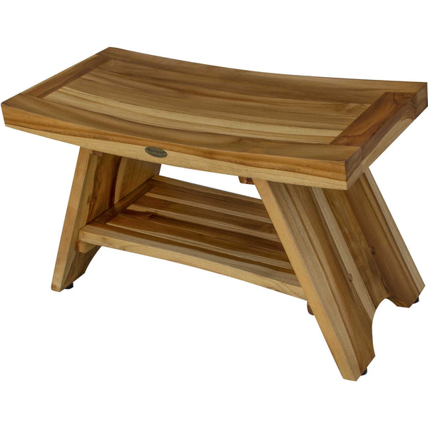 Homeroots Rectangular Teak Shower Stool Or Bench With Shelf In Natural Finish  Wood 376729