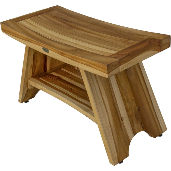 Homeroots Rectangular Teak Shower Stool Or Bench With Shelf In Natural Finish  Wood 376729