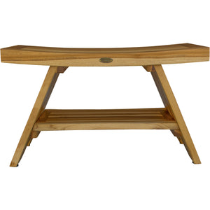 Homeroots Rectangular Teak Shower Stool Or Bench With Shelf In Natural Finish  Wood 376729