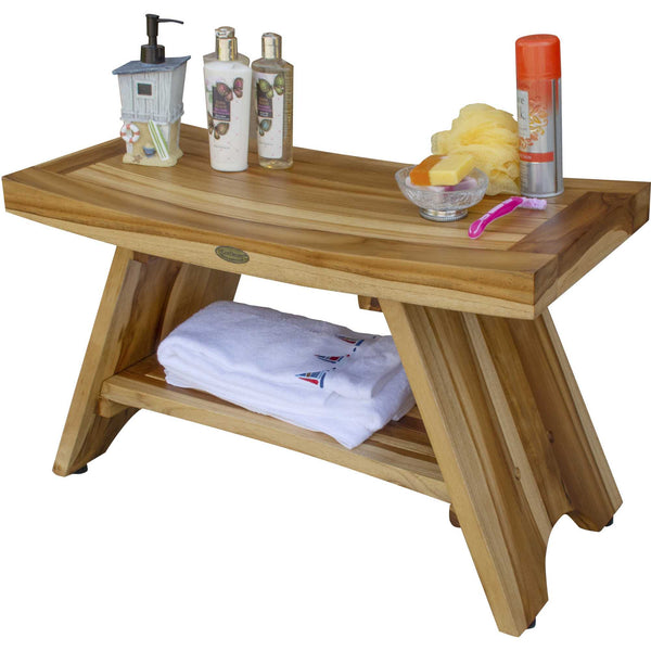 Homeroots Rectangular Teak Shower Stool Or Bench With Shelf In Natural Finish  Wood 376729
