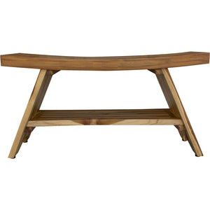Homeroots 35" Teak Rectangular Shower Outdoor Bench With Shelf In Natural Finish  Wood 376730