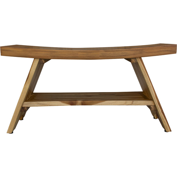 Homeroots 35" Teak Rectangular Shower Outdoor Bench With Shelf In Natural Finish  Wood 376730