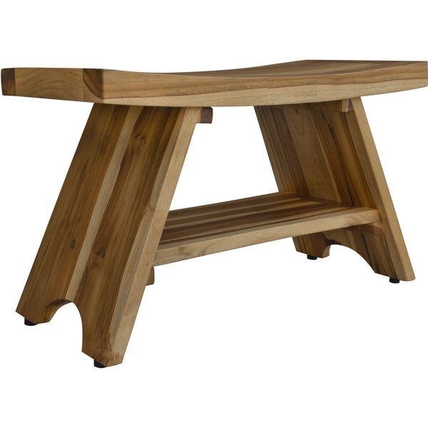 Homeroots 35" Teak Rectangular Shower Outdoor Bench With Shelf In Natural Finish  Wood 376730