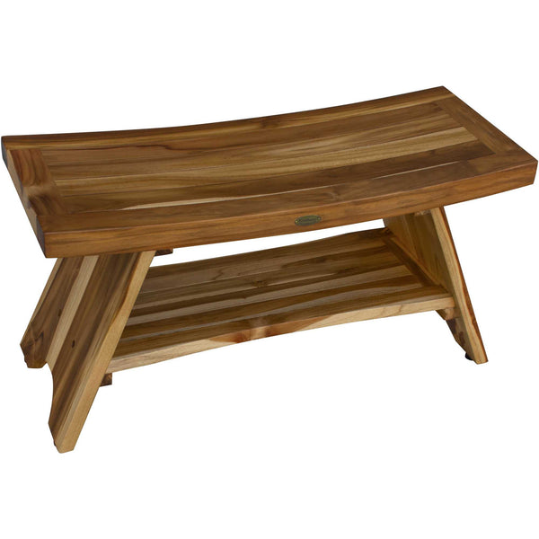 Homeroots 35" Teak Rectangular Shower Outdoor Bench With Shelf In Natural Finish  Wood 376730