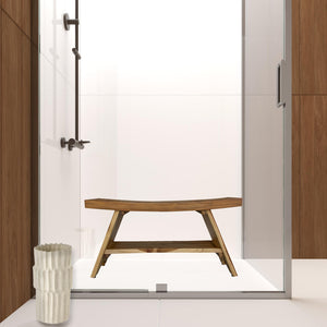 Homeroots 35" Teak Rectangular Shower Outdoor Bench With Shelf In Natural Finish  Wood 376730