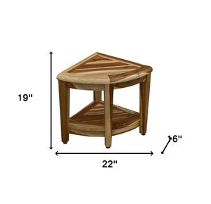 Homeroots 19" X 22" Natural Teak Corner Shower Bench With Shelf  Teak 376732