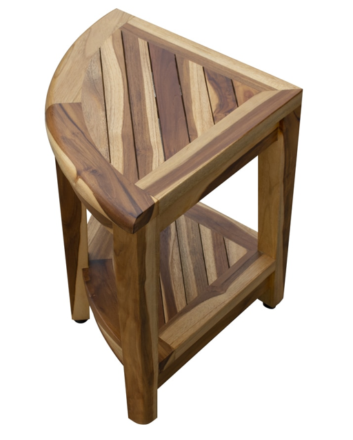 Homeroots 19" X 22" Natural Teak Corner Shower Bench With Shelf  Teak 376732