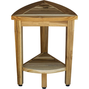 Homeroots Compact Teak Corner Shower Or Outdoor Bench With Shelf In Natural Finish  Wood 376733