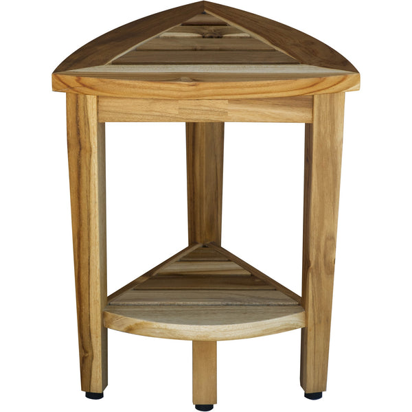Homeroots Compact Teak Corner Shower Or Outdoor Bench With Shelf In Natural Finish  Wood 376733