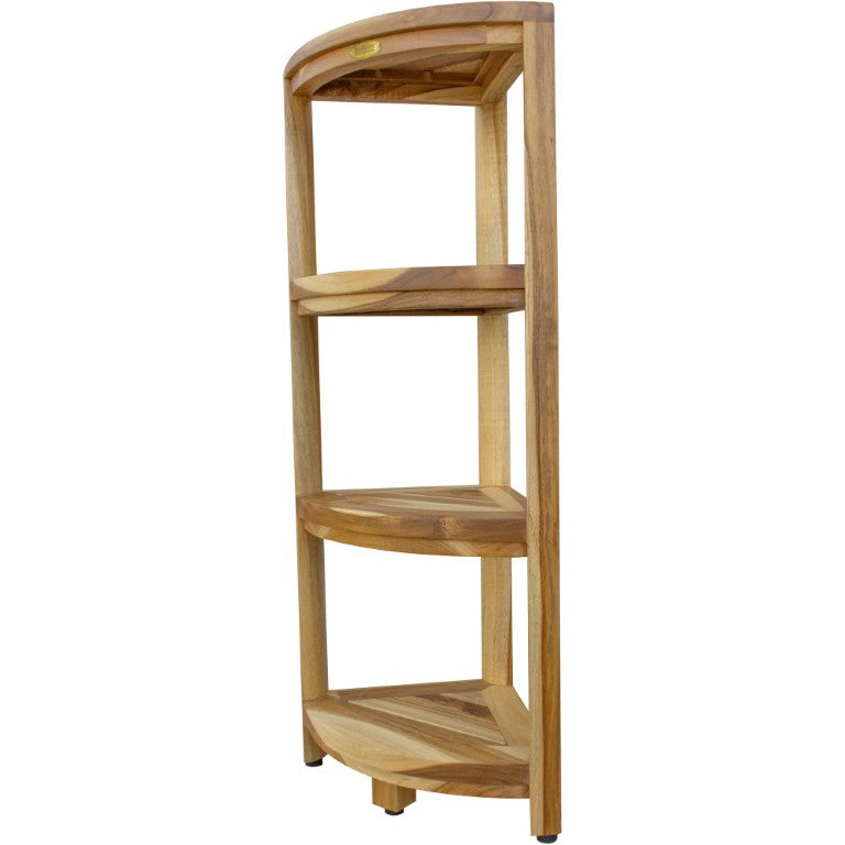 HomeRoots 38 Inch Solid Teak Freestanding Corner Shelf Unit for Bathroom or Living Room 376735