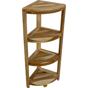 38 Inch Solid Teak Freestanding Corner Shelf Unit for Bathroom or Living Room