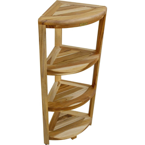 38 Inch Solid Teak Freestanding Corner Shelf Unit for Bathroom or Living Room