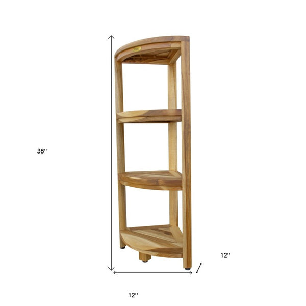 38 Inch Solid Teak Freestanding Corner Shelf Unit for Bathroom or Living Room