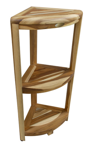 Homeroots Compact Teak 3 Tier Corner Shower Outdoor Bench In Natural Finish  Wood 376737