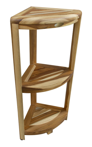 Homeroots Compact Teak 3 Tier Corner Shower Outdoor Bench In Natural Finish  Wood 376737