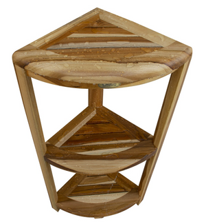 Homeroots Compact Teak 3 Tier Corner Shower Outdoor Bench In Natural Finish  Wood 376737