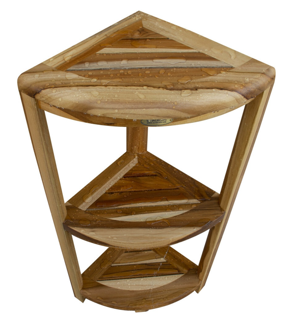 Homeroots Compact Teak 3 Tier Corner Shower Outdoor Bench In Natural Finish  Wood 376737