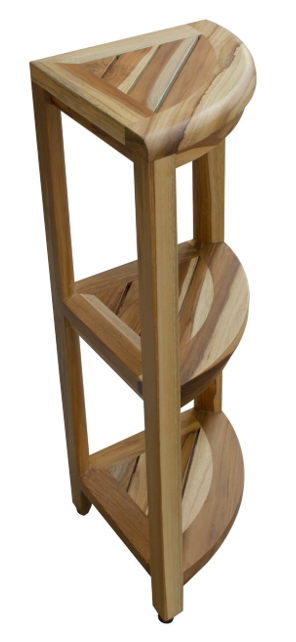 Homeroots Compact Teak 3 Tier Corner Shower Outdoor Bench In Natural Finish  Wood 376737