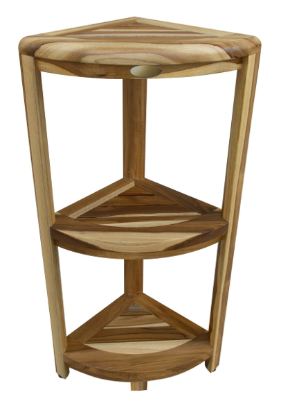 Homeroots Compact Teak 3 Tier Corner Shower Outdoor Bench In Natural Finish  Wood 376737