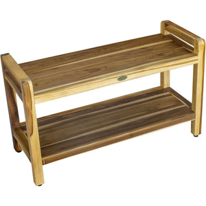 Homeroots Rectangular Teak Shower Bench With Handles In Natural Finish  Wood 376738
