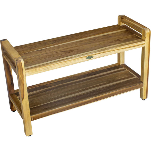 Homeroots Rectangular Teak Shower Bench With Handles In Natural Finish  Wood 376738