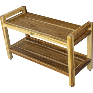 Homeroots Rectangular Teak Shower Bench With Handles In Natural Finish  Wood 376738