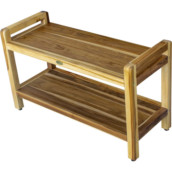 Homeroots Rectangular Teak Shower Bench With Handles In Natural Finish  Wood 376738