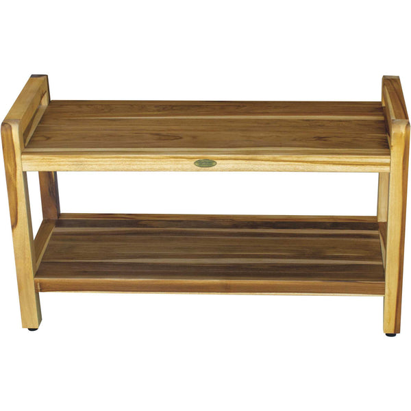 Homeroots Rectangular Teak Shower Bench With Handles In Natural Finish  Wood 376738