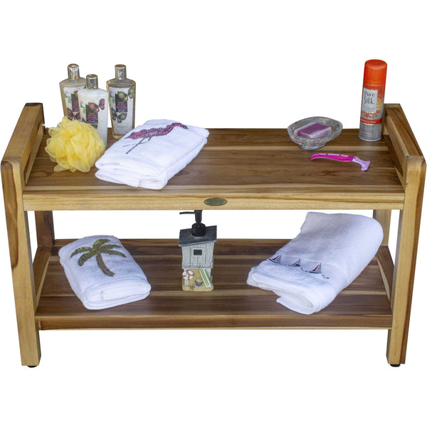 Homeroots Rectangular Teak Shower Bench With Handles In Natural Finish  Wood 376738