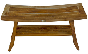 Homeroots Compact Curvilinear Teak Shower Outdoor Bench With Shelf In Natural Finish  Wood 376739