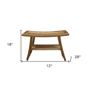 Homeroots Contemporary Teak Shower Bench With Shelf In Natural Finish  Wood 376740