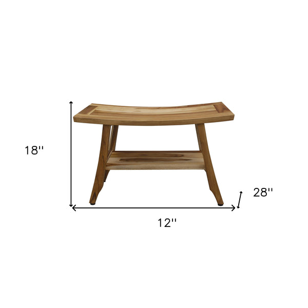 Homeroots Contemporary Teak Shower Bench With Shelf In Natural Finish  Wood 376740