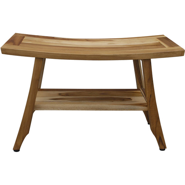 Homeroots Contemporary Teak Shower Bench With Shelf In Natural Finish  Wood 376740