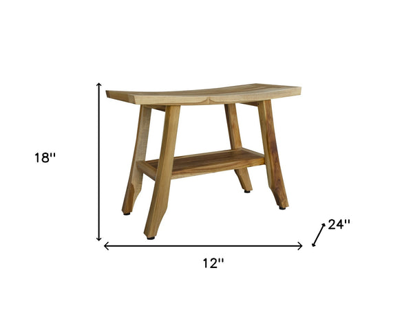 Homeroots 18" X 24" Natural Teak Rectangular Shower Bench With Shelf  Teak 376742