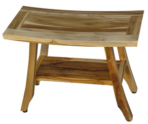 Homeroots 18" X 24" Natural Teak Rectangular Shower Bench With Shelf  Teak 376742