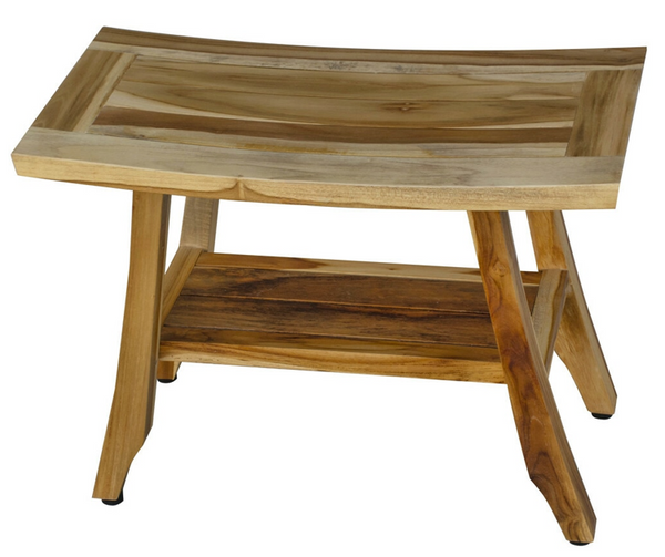 Homeroots 18" X 24" Natural Teak Rectangular Shower Bench With Shelf  Teak 376742