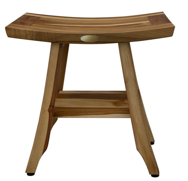 Homeroots Compact Rectangular Teak Shower Outdoor Bench With Shelf In Natural Finish  Wood 376744