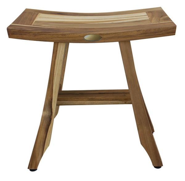 Homeroots 18" Teak Rectangular Shower Outdoor Bench With Shelf In Natural Finish  Wood 376745