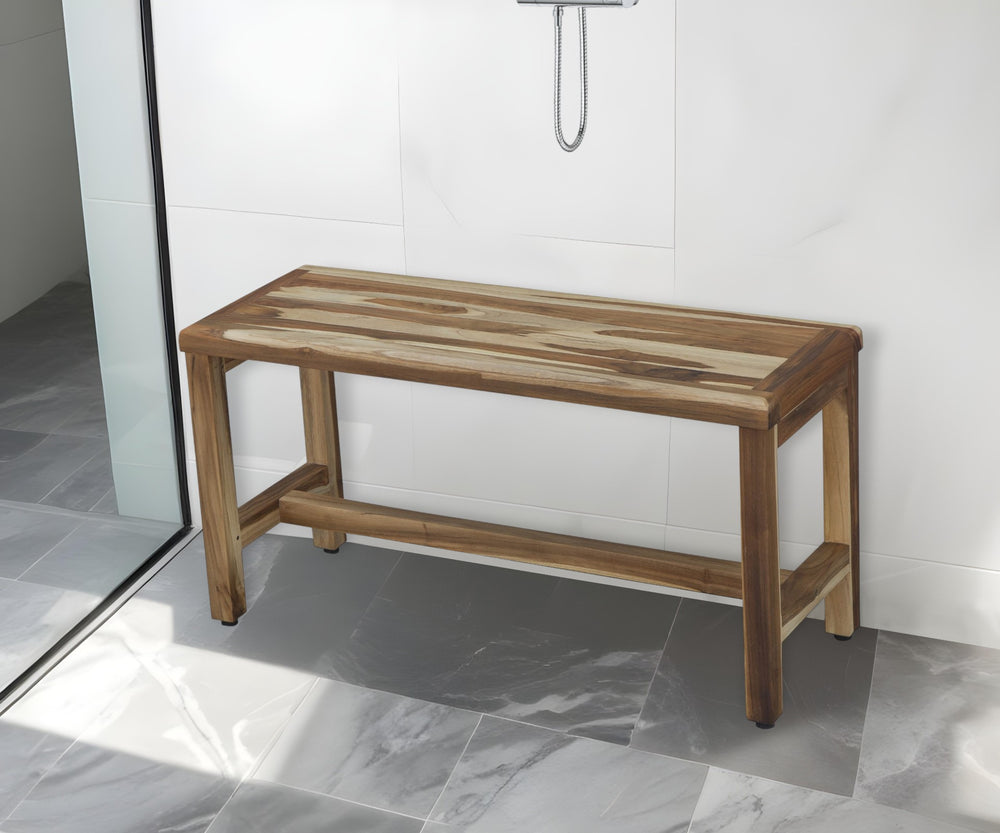 Homeroots Rectangular Teak Shower Bench In Natural Finish  Wood 376746