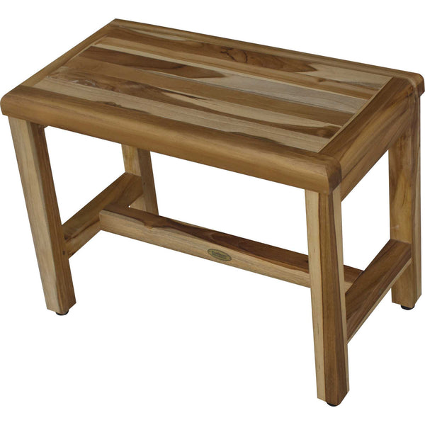 Homeroots Compact Rectangular Teak Shower  Outdoor Bench With Shelf In Natural Finish  Wood 376748