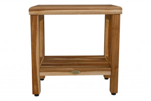 Homeroots 18" Contemporary Teak Shower Stool Or Bench With Shelf In Natural Finish  Wood 376749