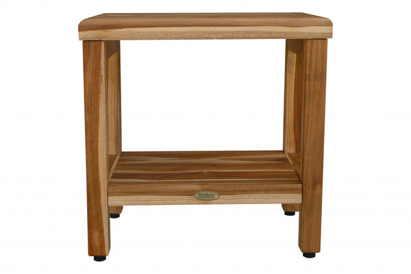 Homeroots 18" Contemporary Teak Shower Stool Or Bench With Shelf In Natural Finish  Wood 376749