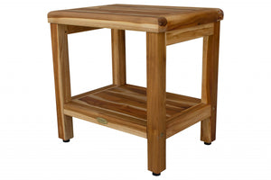 Homeroots 18" Contemporary Teak Shower Stool Or Bench With Shelf In Natural Finish  Wood 376749