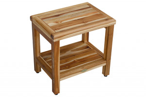 Homeroots 18" Contemporary Teak Shower Stool Or Bench With Shelf In Natural Finish  Wood 376749