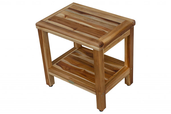 Homeroots 18" Contemporary Teak Shower Stool Or Bench With Shelf In Natural Finish  Wood 376749