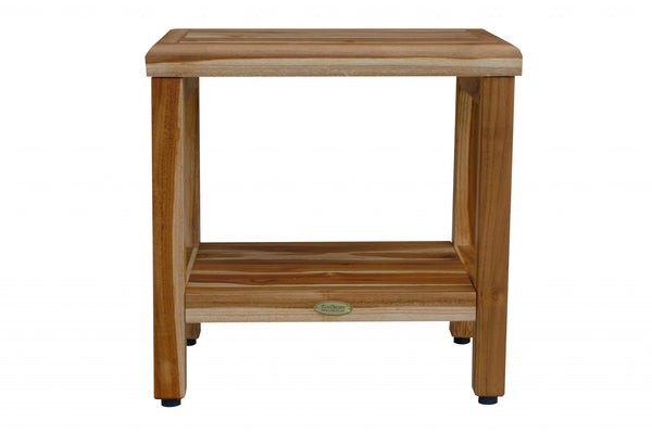 Homeroots 18" Contemporary Teak Shower Stool Or Bench With Shelf In Natural Finish  Wood 376749