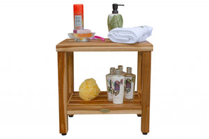 Homeroots 18" Contemporary Teak Shower Stool Or Bench With Shelf In Natural Finish  Wood 376749