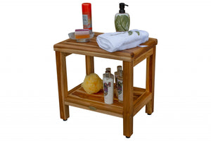 Homeroots 18" Contemporary Teak Shower Stool Or Bench With Shelf In Natural Finish  Wood 376749