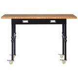 English Elm Homcom 59" Work Bench With Drawer, Height Adjustable Legs, Bamboo Tabletop Workstation Tool Table On Wheels For Garage, Weight Capacity 1320 Lbs, Black/Natural